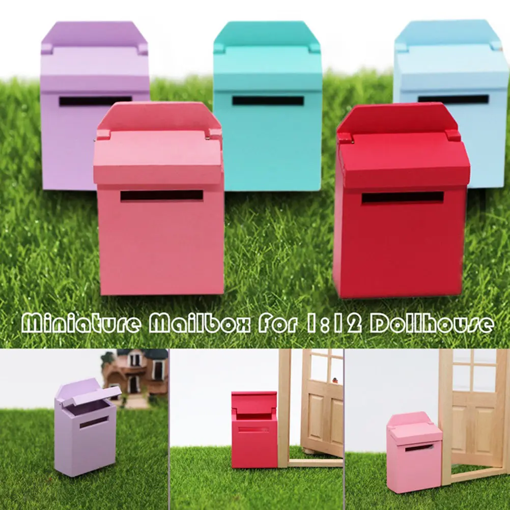 1Pcs Miniature Mailbox Pink Wooden Mini House Accessory Mini Scene Prop with Opening Lid Perfect for Kids Room Decoration