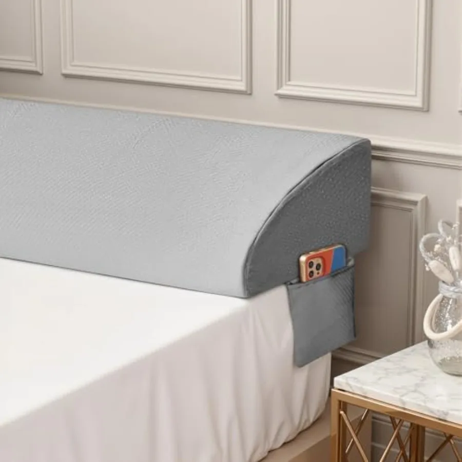 

Queen Size Bed Wedge Pillow for Headboard Modern Stylish Pillow to Fill Gap Between Headboard and Mattress Bed Gap Filler Grey