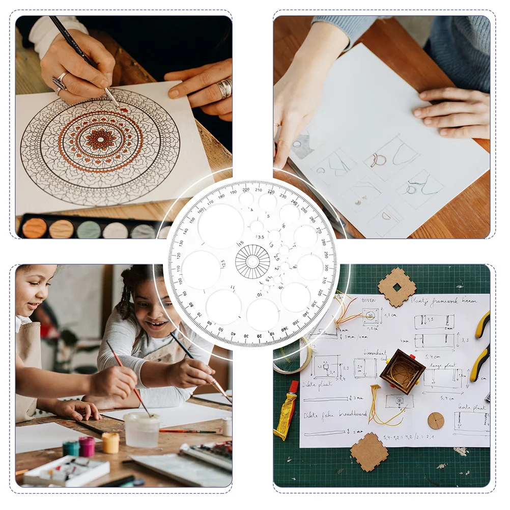 8Pcs 360 Degree Protractor Geometry Measuring Tool Clear Plastic Circle Protractor for School Office Drafting Architecture