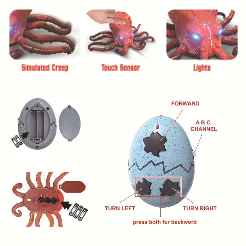 

Amusing RC Octopus Monster Toy with LED Lights - Egg-Packaged Remote Control Creature Toy for Children Gifts