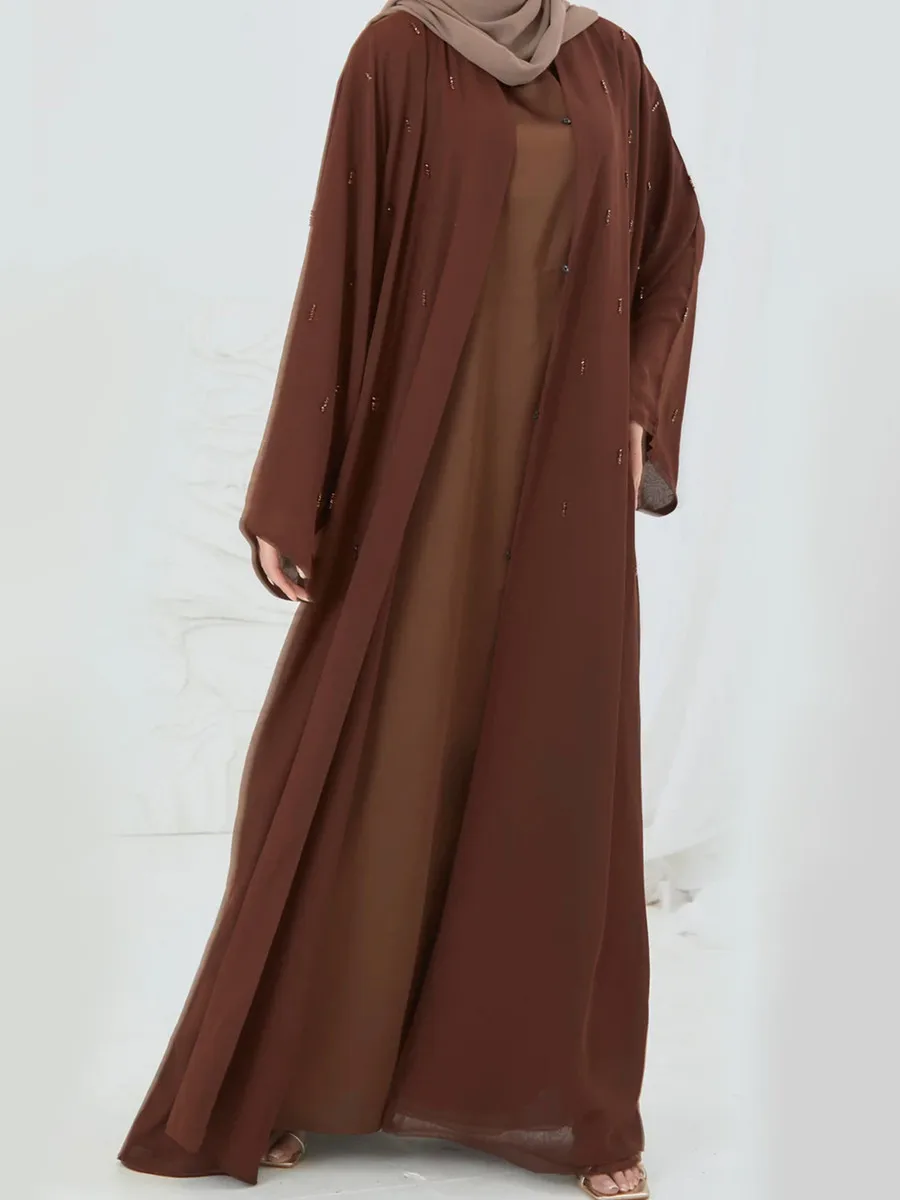 

Türkiye Dubai Mulsim Роскошная Абая для женщин Кафтан ручной работы с бисером длинное платье кимоно кардиган Рамадан халат Femme исламская одежда