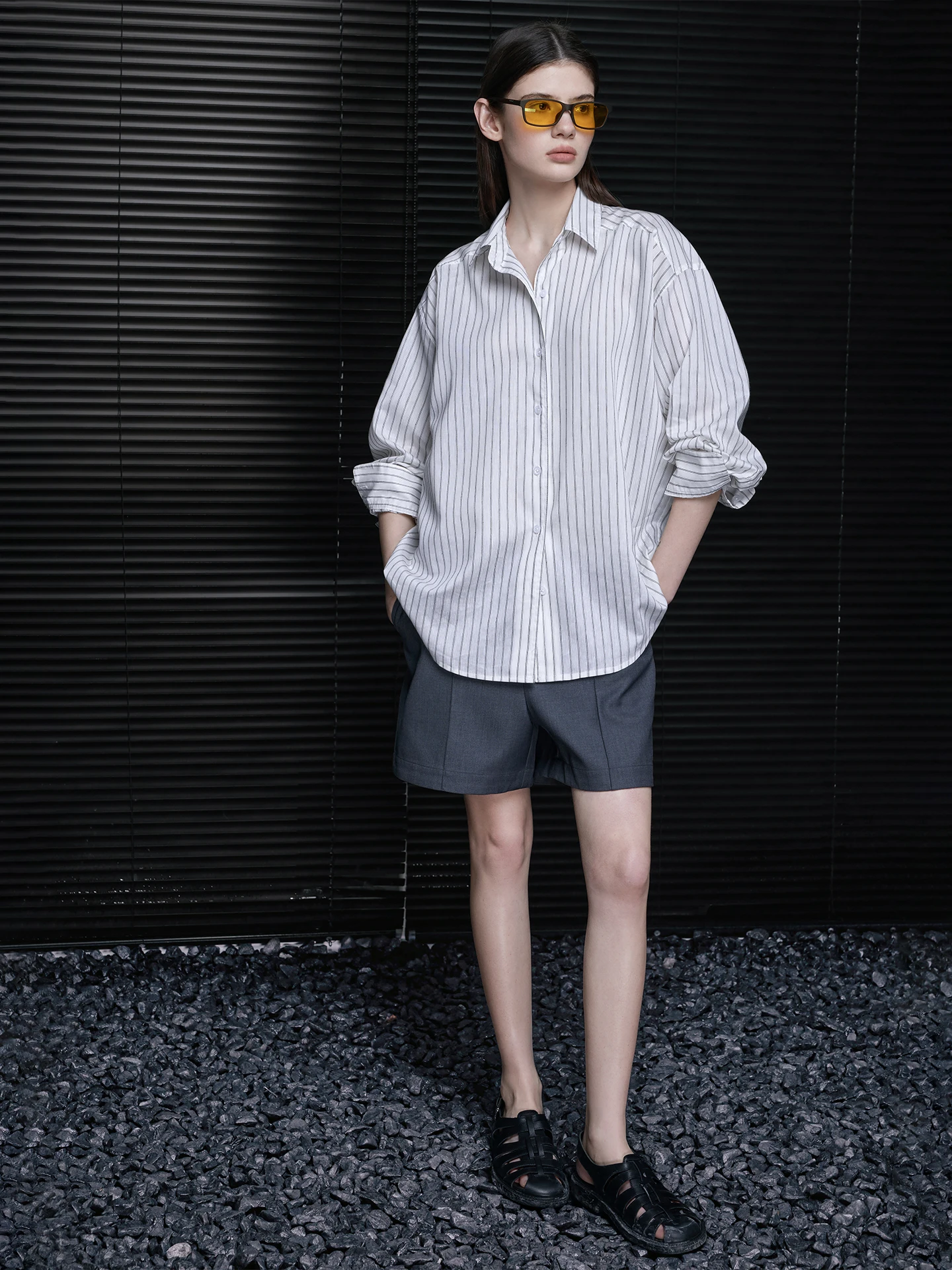 

Pure Cotton Striped irt Jaet Women's Oversize Lazy Sle Simple Match Spring 2026 Street Faion Loose Fit Long Sve