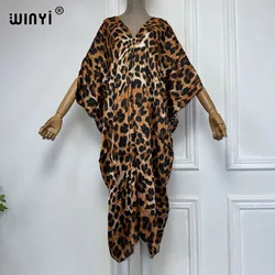 WINYI Summer Comfortable african dress Leopard print beach wear women 2024 Loose Femme Robe Muslim beach cover ups evening dress