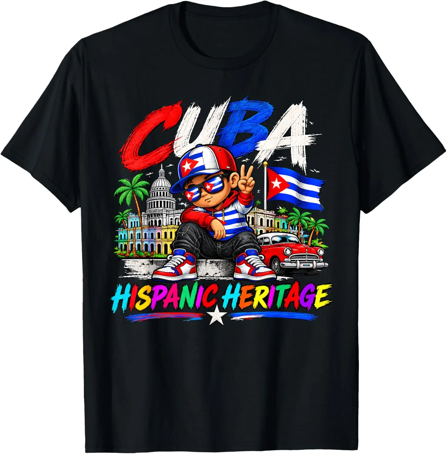 Hispanic Heritage Month Cuban Flag Cuba Boy Kid T-Shirt Halloween Loose-Fit Pure Cotton Short-Sleeve Top – Stylish, Breathable, Plus-Size – Christmas Gift