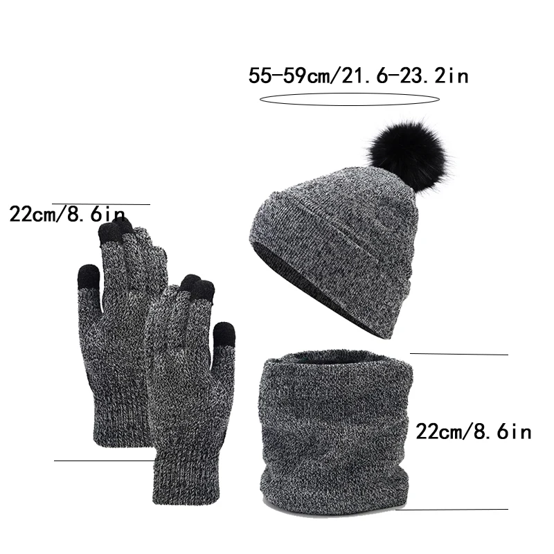مجموعة قفازات وشاح صغيرة، لون خالص مع قبعة بوم بوم بدون إطار، قبعة شتوية متماسكة للرجال والنساء، للطقس البارد الدافئ في الهواء الطلق