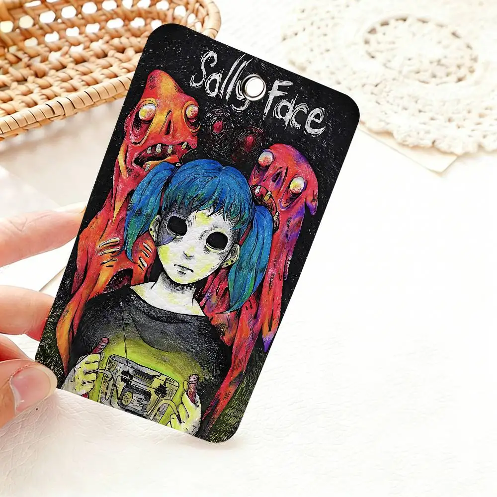 Horror Game S-Sally Face 1Pc Access Card Case Leather Card Holder Keychain Key Ring Door Access Tags ID Card Case Keychain