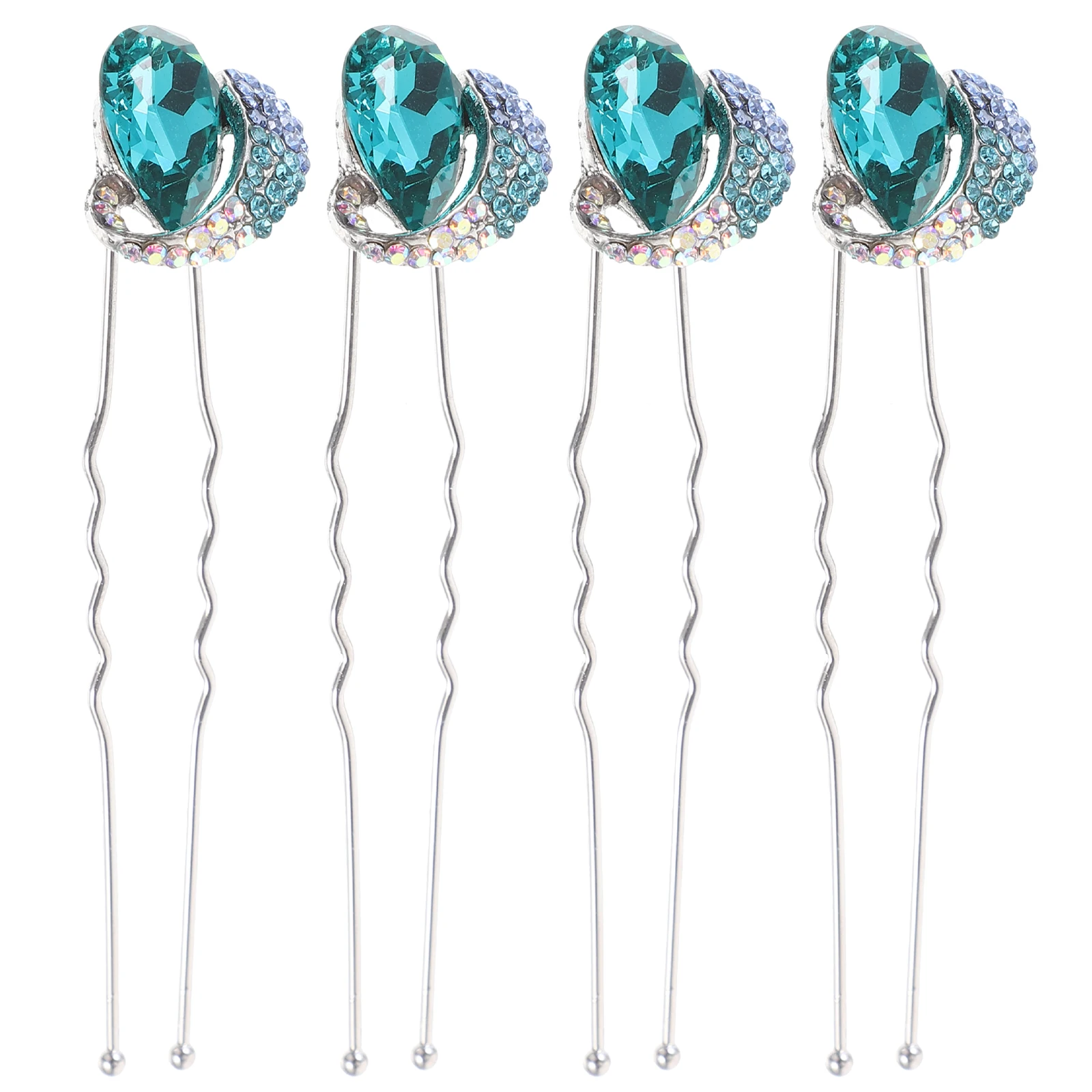 

4 Pcs Blue Rhinestone Hairpins U Shape Lightweight Women Wedding Bridal Accessories Small Decorative Pins For Hairstyles Hair