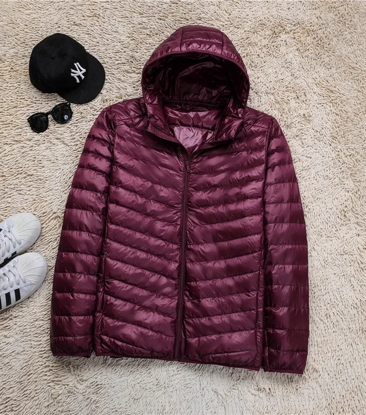 Plus Size Schinteon Men White Duck Down Jacket Ultra Light Thin Casual Coat Outerwear with Hood New Arrival Winter Autumn