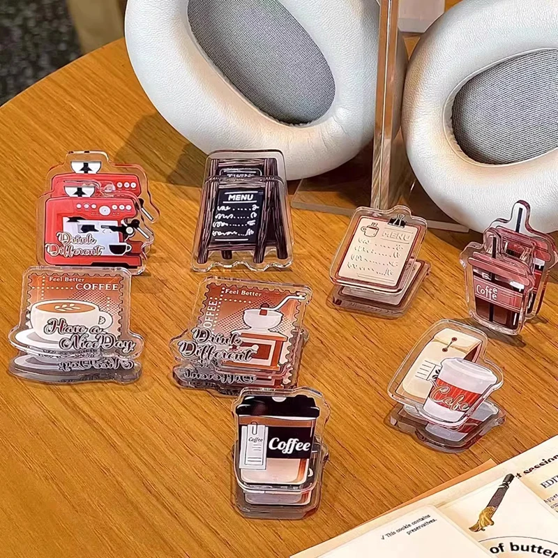 2pcs Acrylic Cute Coffee Time Clip For Journal Scrapbooking Planners Photo Notes Student Stationery School Supplies Note Decora
