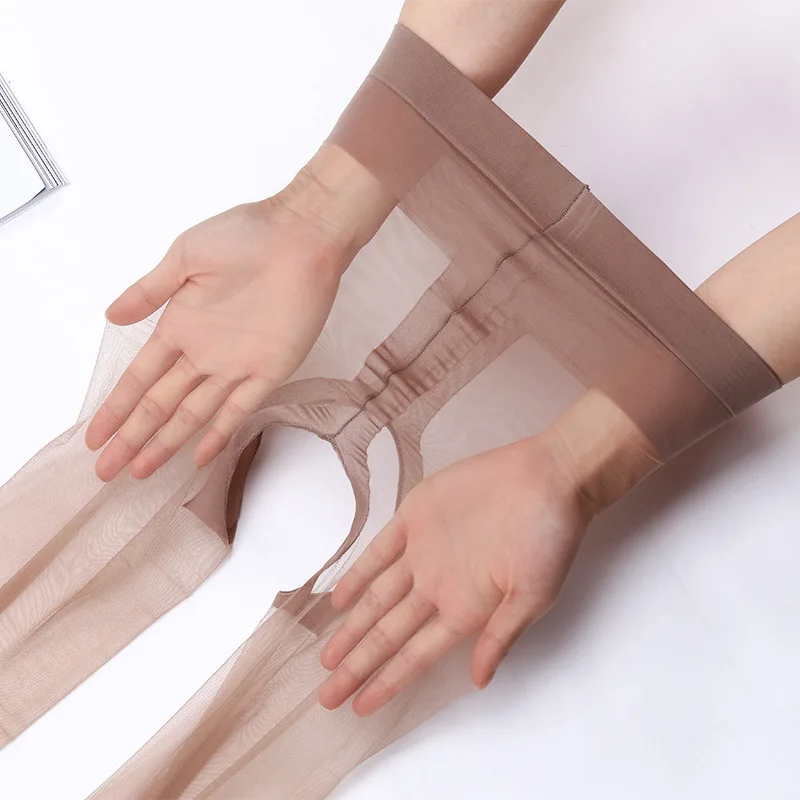 DOIAESKV رقيقة جدا جوارب مثيرة للنساء مفتوحة المنشعب T-Crotchless بسط النايلون جوارب طويلة شفافة تخزين ضيق