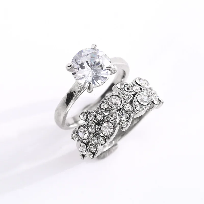 

2-Piece Women's Ring Set with Full Diamond Silver Ring Wedding Anniversary Gift Valentine's Day Gift Set