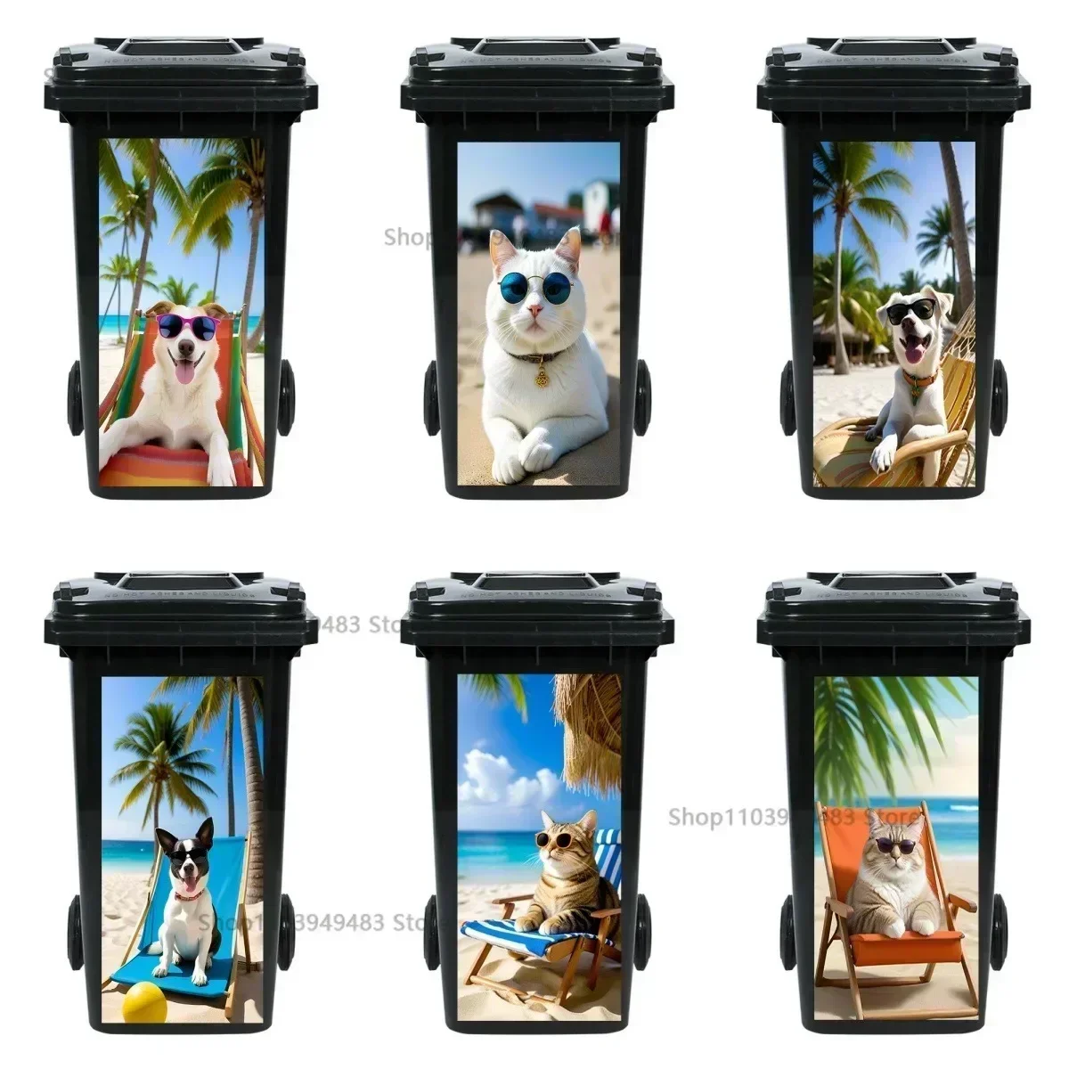 Cute Animals Litter Bins Container Self-adhesive PVC Waterproof Trash Can Sticker for Refurbish Garbage Bin Aesthetics Decor