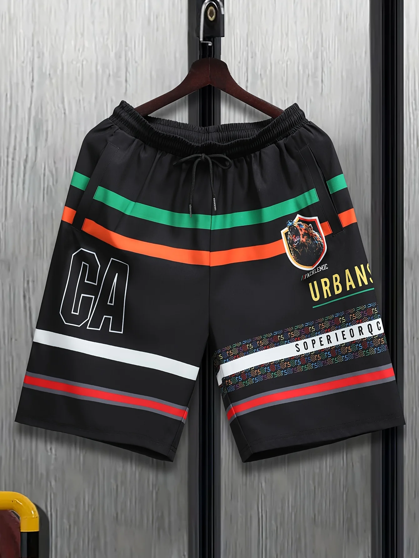 

Latest Fashion Men's Loose Casual Brown Bear Pattern Letter Printed Shorts with Waist Drawstring Beach Shorts