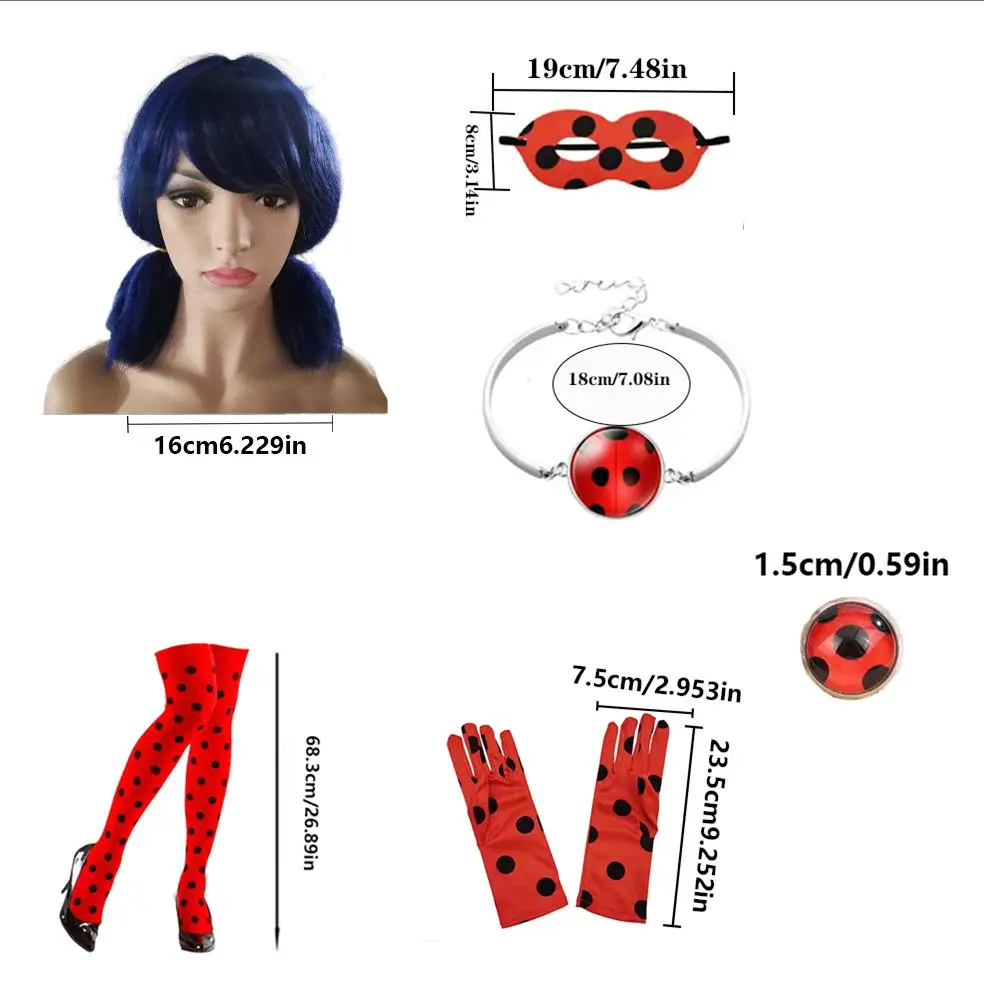 성인 무당벌레 의상, 할로윈 드레스 롤플레잉 액세서리, 스커트, 날개, 머리띠 양말 및 장갑 등