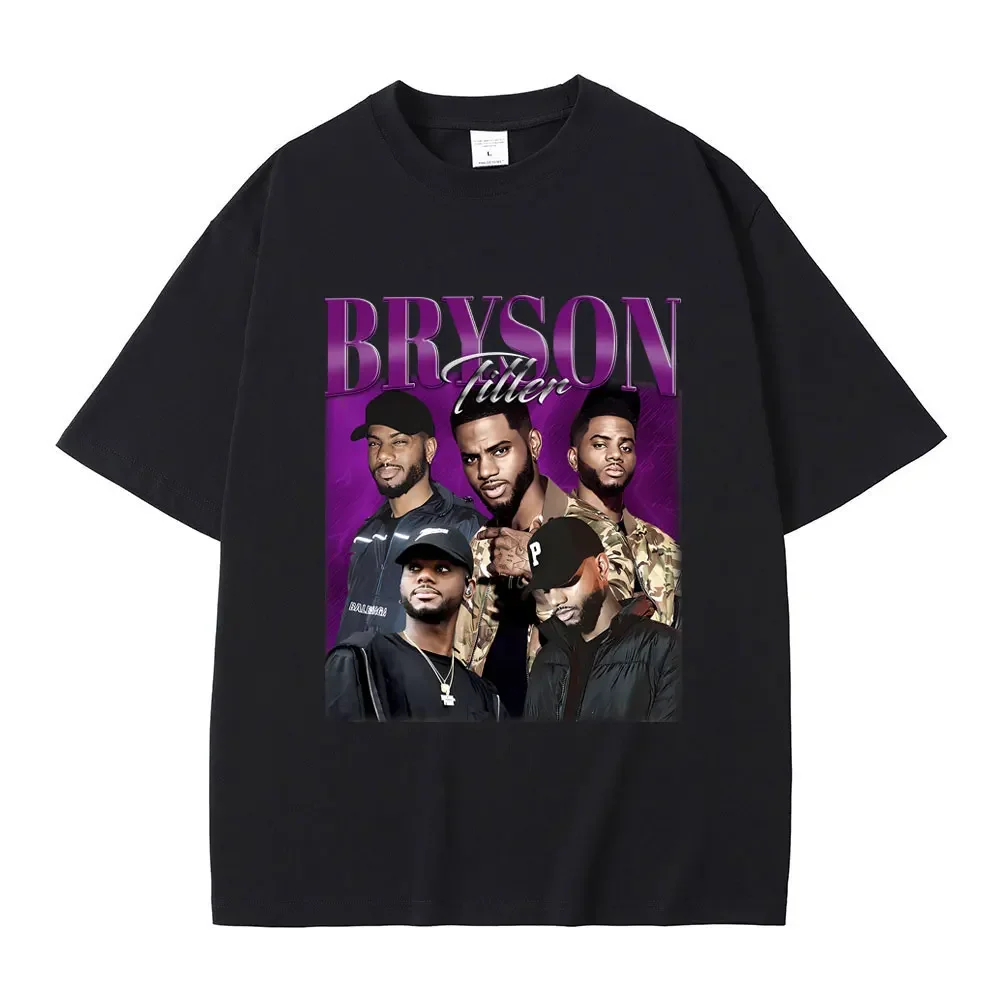 Male Casual Pure Cotton T Shirt Men's Vintage Streetwear Rapper Bryson Tiller Graphic Print T-shirt Men Hip Hop Oversized funny