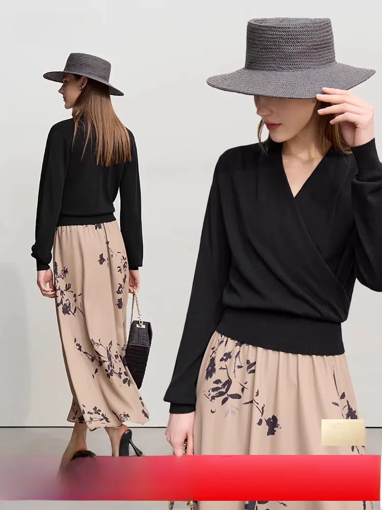 

Женский вязаный свитер Ele с V-образным вырезом, приталенный, с эффектом утяжки талии, для повседневной носки, с отворотами, новая весенняя коллекция, французский стиль, прямой крой