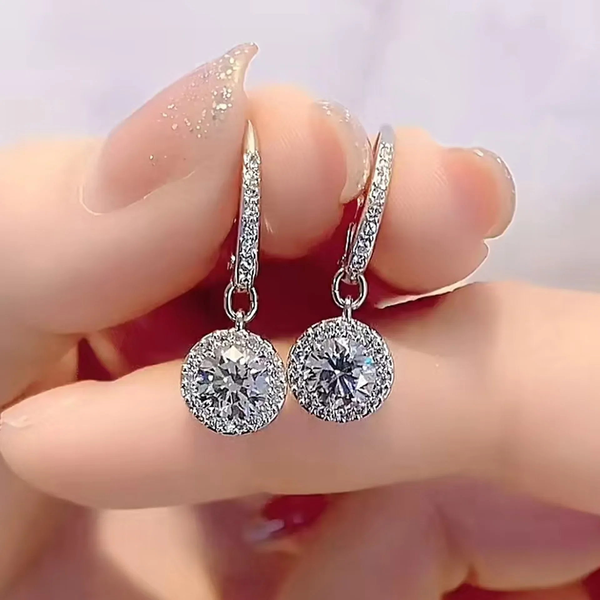 NONE 2025 neue Original Runde Wasser Tropfen Kristall Hohe Schmuck Set Mode Dazzling frauen Armband Ohrring Halskette Ring Hochzeit geschenk 7