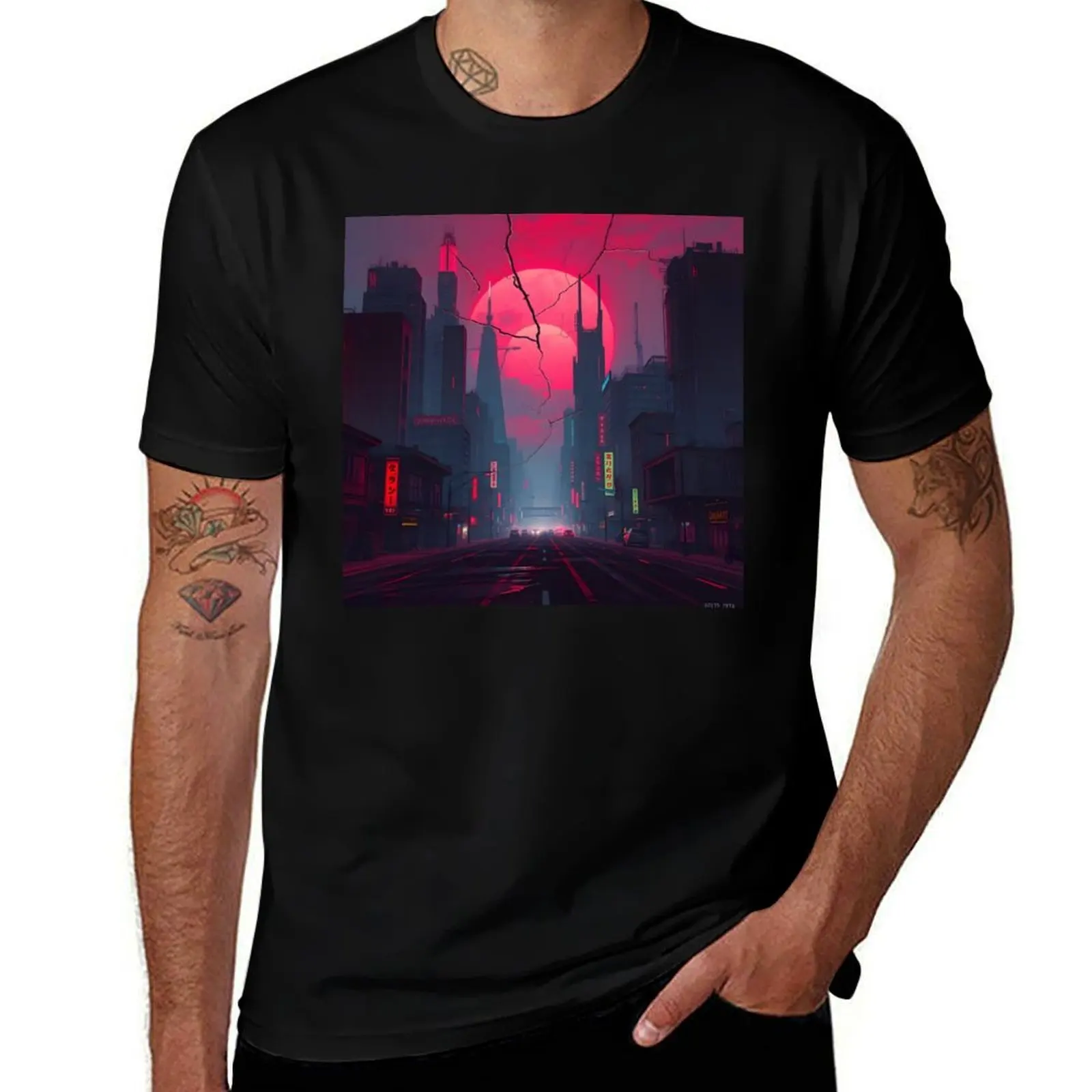

Crimson Signal Collapse – Glitchcore Metropolis T-Shirt vintage t shirts customs t shirts for men graphic