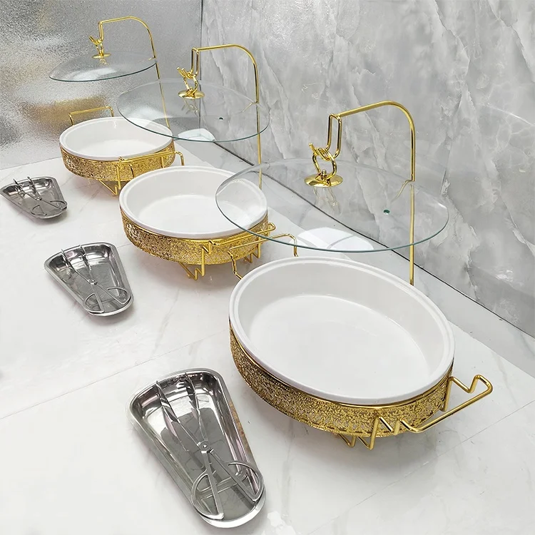 Egg Shape Gold Cheffing Dish High Quality Stainless Steel Food Warmer with Fuel Heating Chafing Buffet Set - view 4