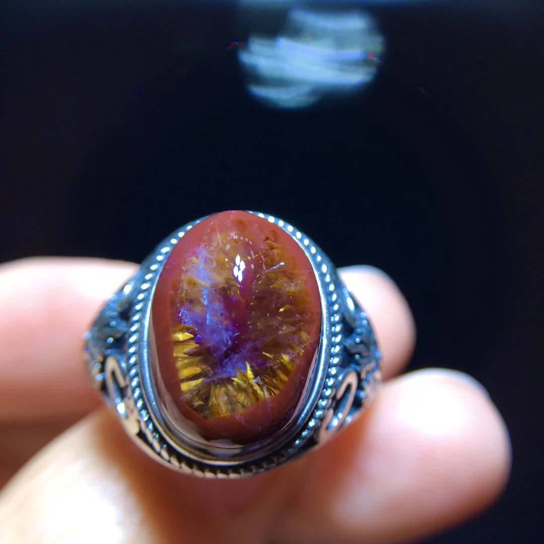 

15 мм натуральный ауралит 23 золото рутилированный кварц кольцо для женщин мужчин какоксенит красные хрустальные бусины регулируемое кольцо ювелирные изделия AAAAA