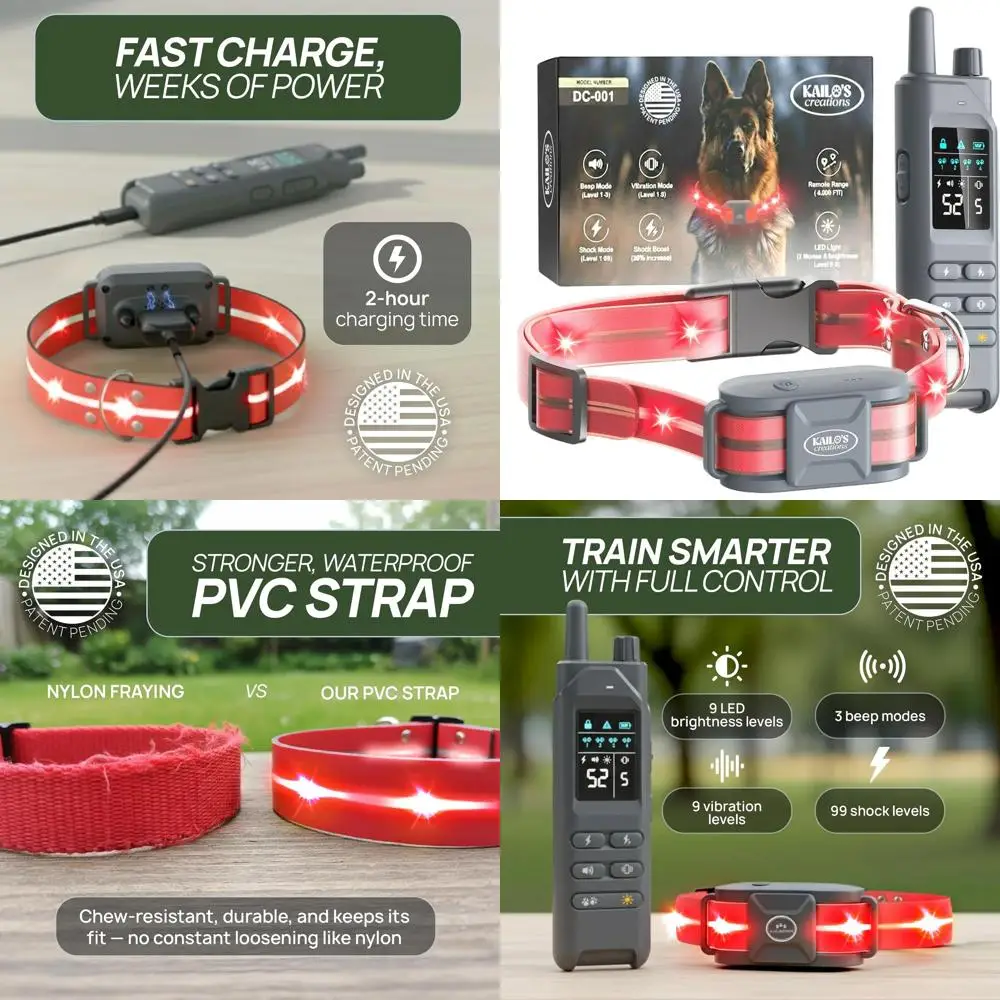 

Remote-Controlled Dog Training Collar with 360° LED Lights, 4200FT Range, 4 Modes, Waterproof, Rechargeable for Dogs 10-120lbs