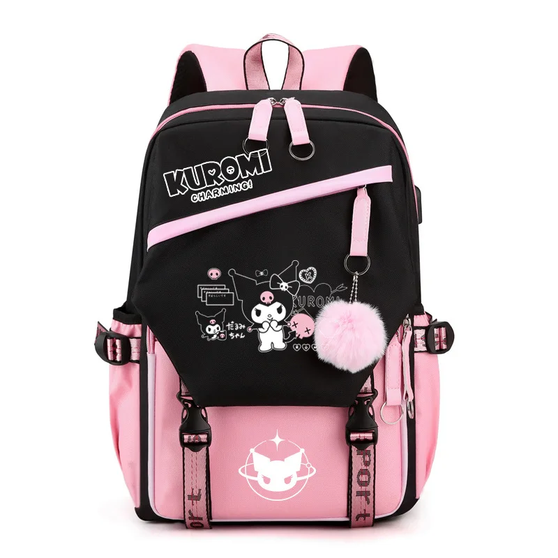 

Lovely Kuromi Backpacks USB Cartoon Printed Mochila Rucksack Boys Girls School Bag Students Bookbag Teens Women Mochila Escolar