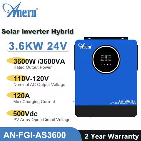 3.6KW 3600W Solar Hybrid Inverter Pure Sine Wave 120A MPPT Off-Grid 24VDC 110V 120V