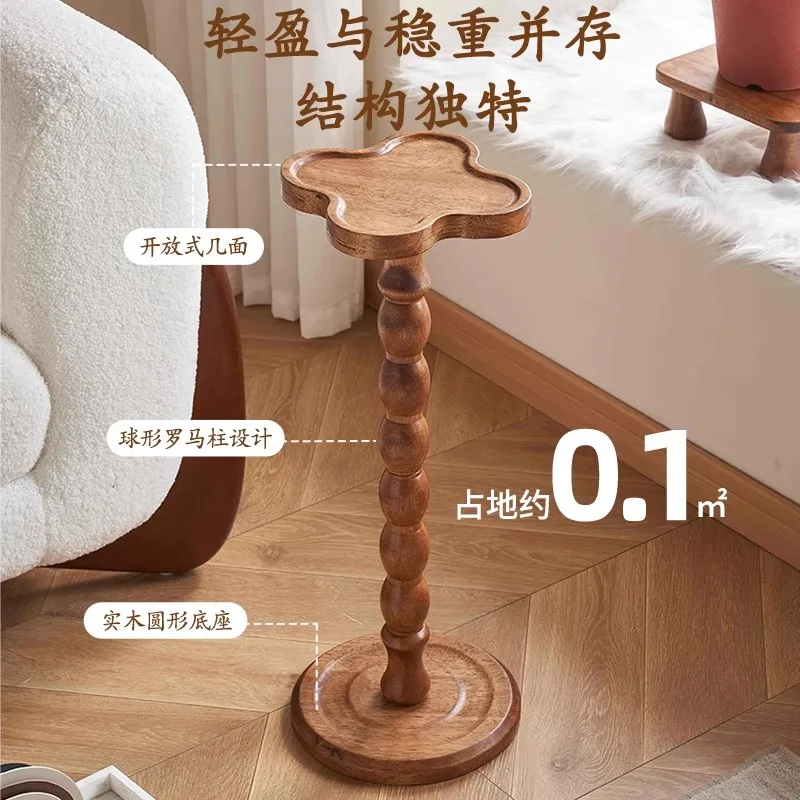 Premium Vintage Solid Wood Mini Side Table, Versatile Corner Stand for Sofa, Bedside Cup Holder & Candle Tray, Compact HomeDecor
