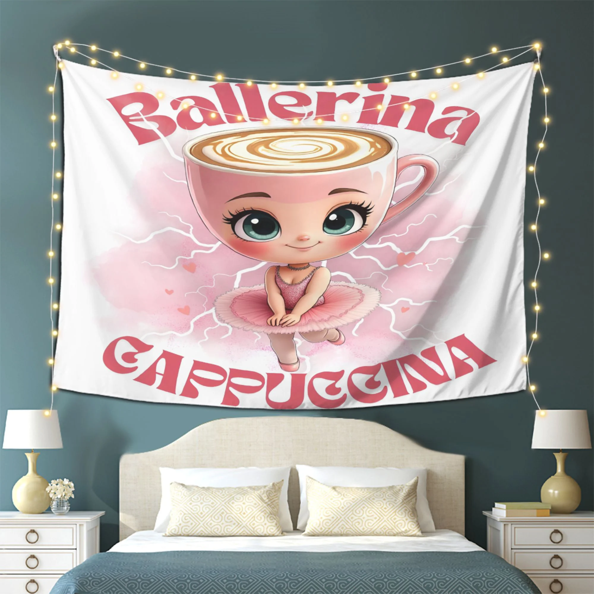 Ballerina Cappuccina Tapestry Coffee Cup Wall Hanging Decor for Living Room Bedroom Kitchen for Coffee Lovers Birthday
