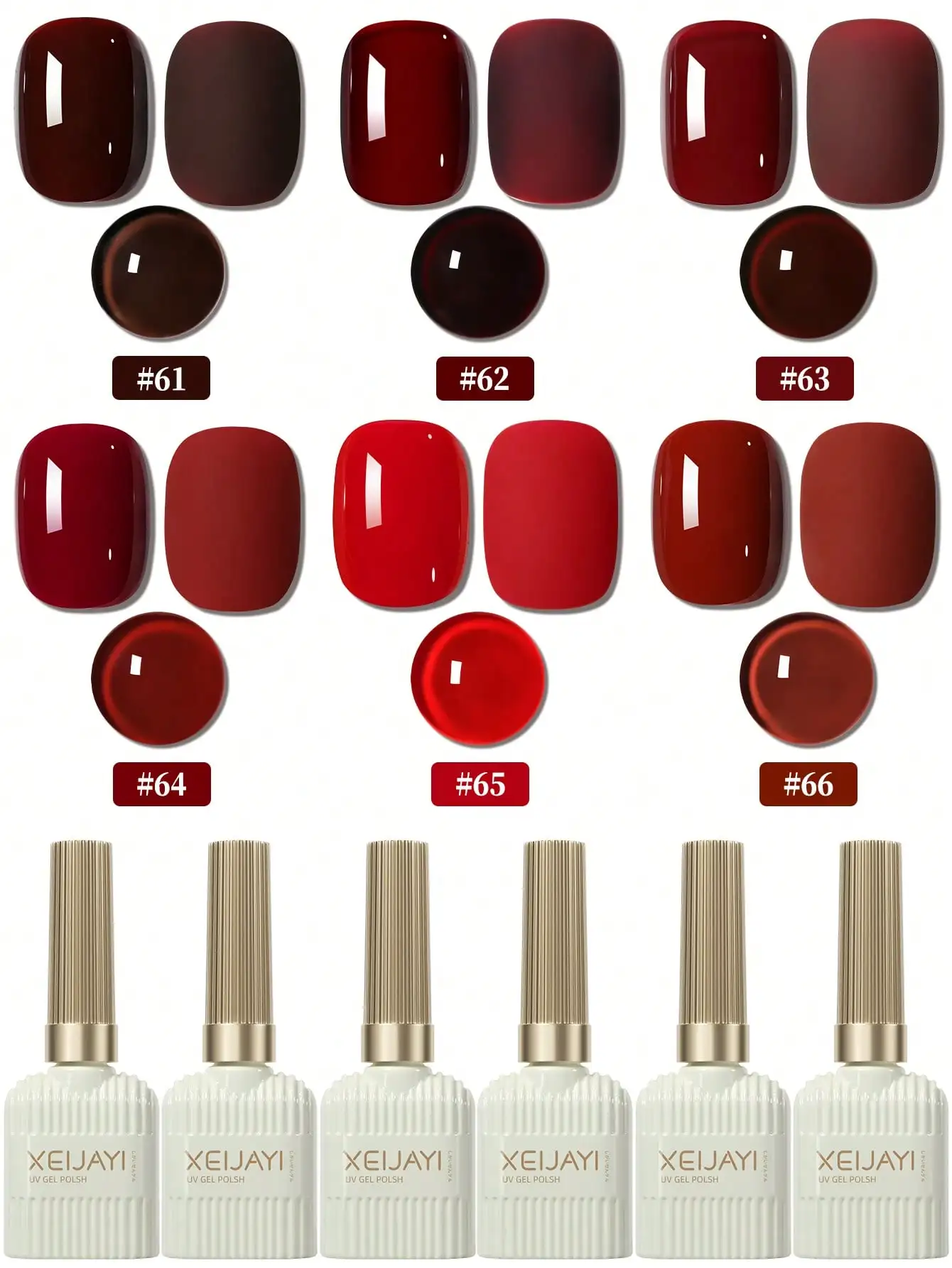 6 stuks 15 ml rode serie gel nagellak set, populaire kleur gel vernis kit, losweken UV/LED gel polish, voor thuis salon nagel