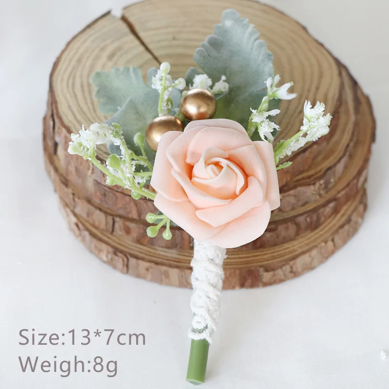 Boutonniere fiori spille per corpetto da sposa bianco rosa sposo Boutonniere asola uomo matrimonio imulazione fiori accessori