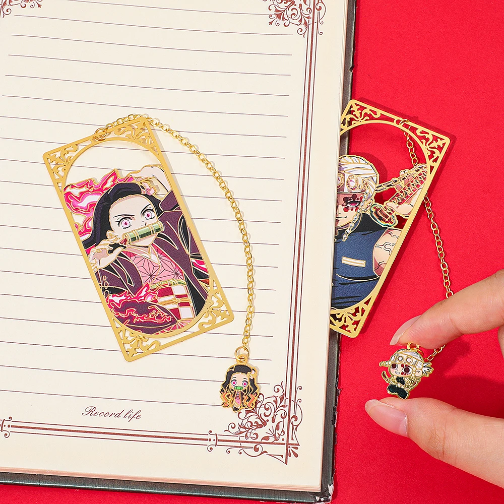 Marcapáginas Metálico de Demon Slayer, Regalo para Coleccionistas de Anime, Amantes de los Libros, Amuleto para Estudiantes, Material Escolar