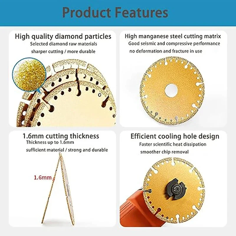 Lama per sega diamantata brasata sotto vuoto da 1 pezzo da 4,5 pollici per il taglio di acciaio, metallo, pietra, ghisa