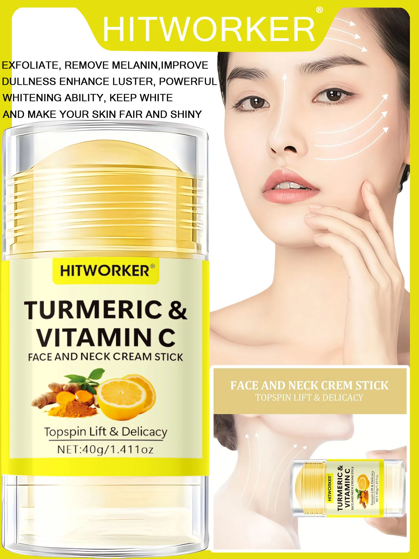 40g de cúrcuma amarilla vitamina C crema facial y para el cuello en barra para iluminar la piel y antienvejecimiento