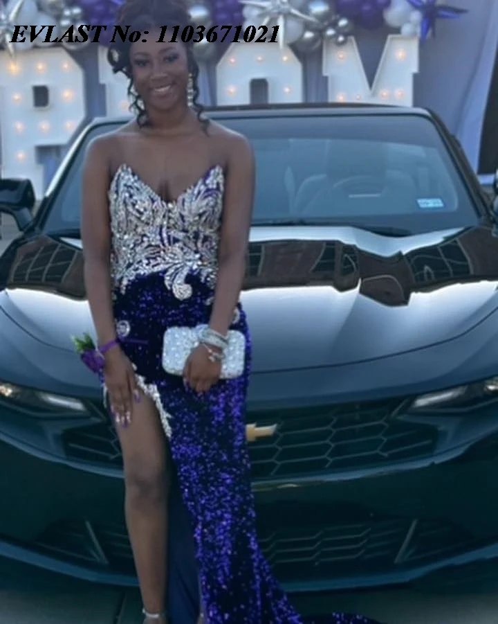 EVLAST Customized Purple Prom Dress For Black Girls 2024 Silver Diamonds Beaded High Slit Party Gala Gown Vestidos De Fiesta P93