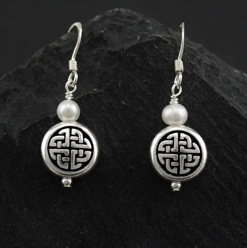 Celtic Knot Earrings Sterling Silver Jewelry. Pearl Earrings June Birthstone Jewelry Gift. Scottish Earrings Celtic Jewelry.