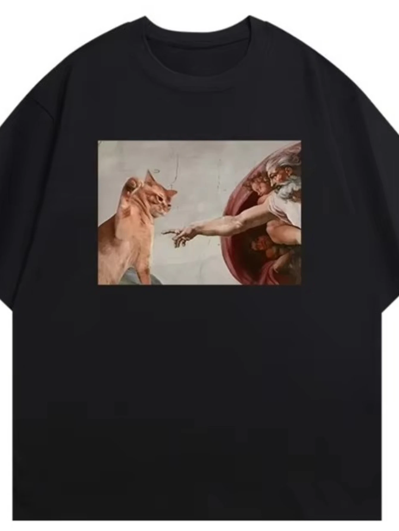 

Men Clothing T-shirt Don't Get Close To Me T-shirt God Reaches Out To Touch The Cat Funny Short-sleeved New Fun Cat Cotton Y2k