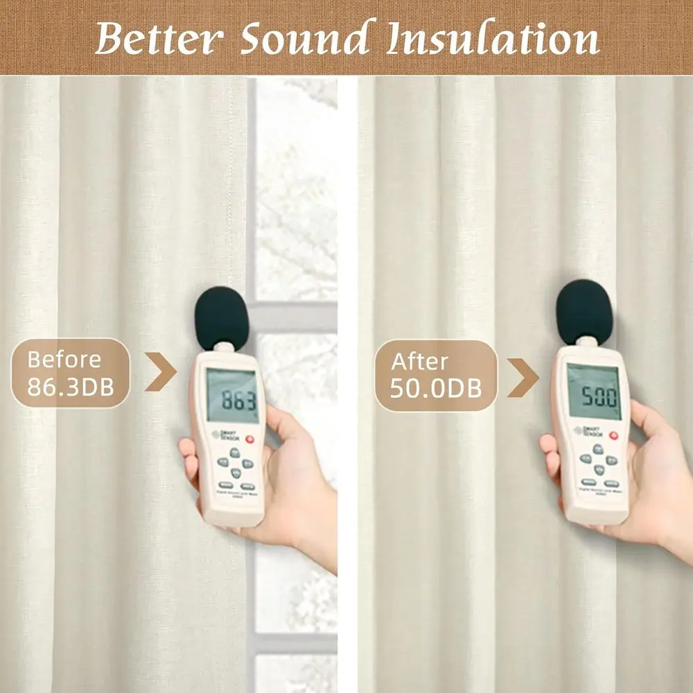 95 rideaux isolés texturés en lin ivoire avec doublure blanche, 52 x 95, ensemble 2 panneaux pour le salon