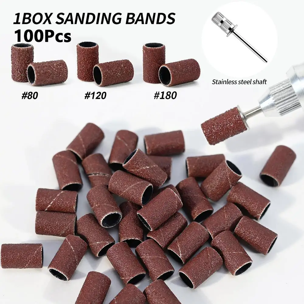 100 قطعة مسمار الفن الرملي العصابات 80/120/180 حصى براون/أسود/أبيض هلام إزالة البولندية باديكير مانيكير تلميع مطحنة لقمة ثقب