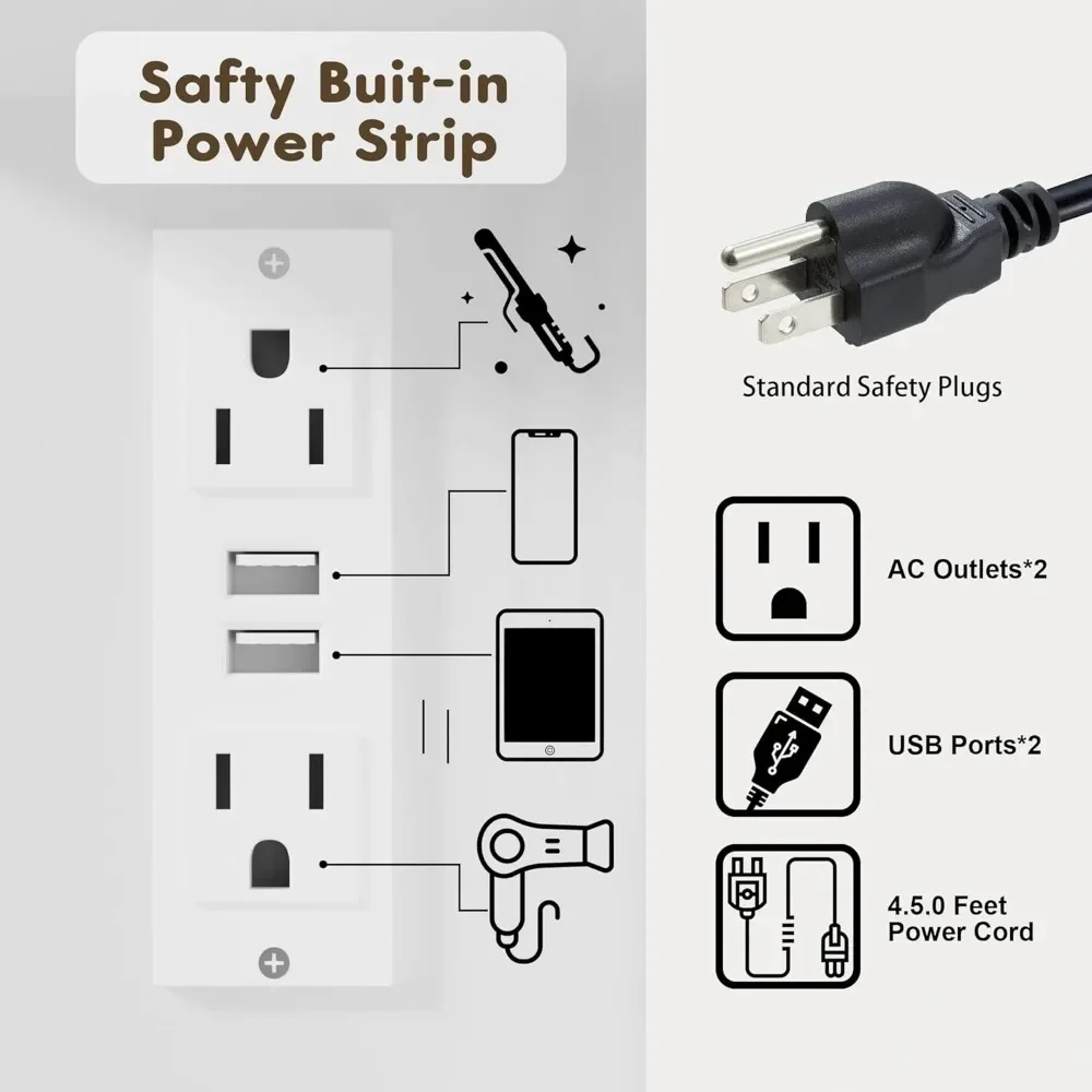 Makeup Vanity Desk with Power Outlet, 7 Drawers Vanity Table with Cushioned Stool, 3 Lighting Modes Brightness Adjustable,White