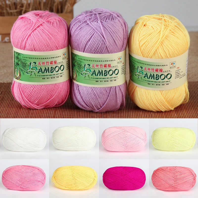 1 Ball 50g Soft Smooth Natural Bamboo Cotton Yarn Hand Woven Baby Cotton Crochet Yars Knitted Fabric DIY Knitting Sweater Hat