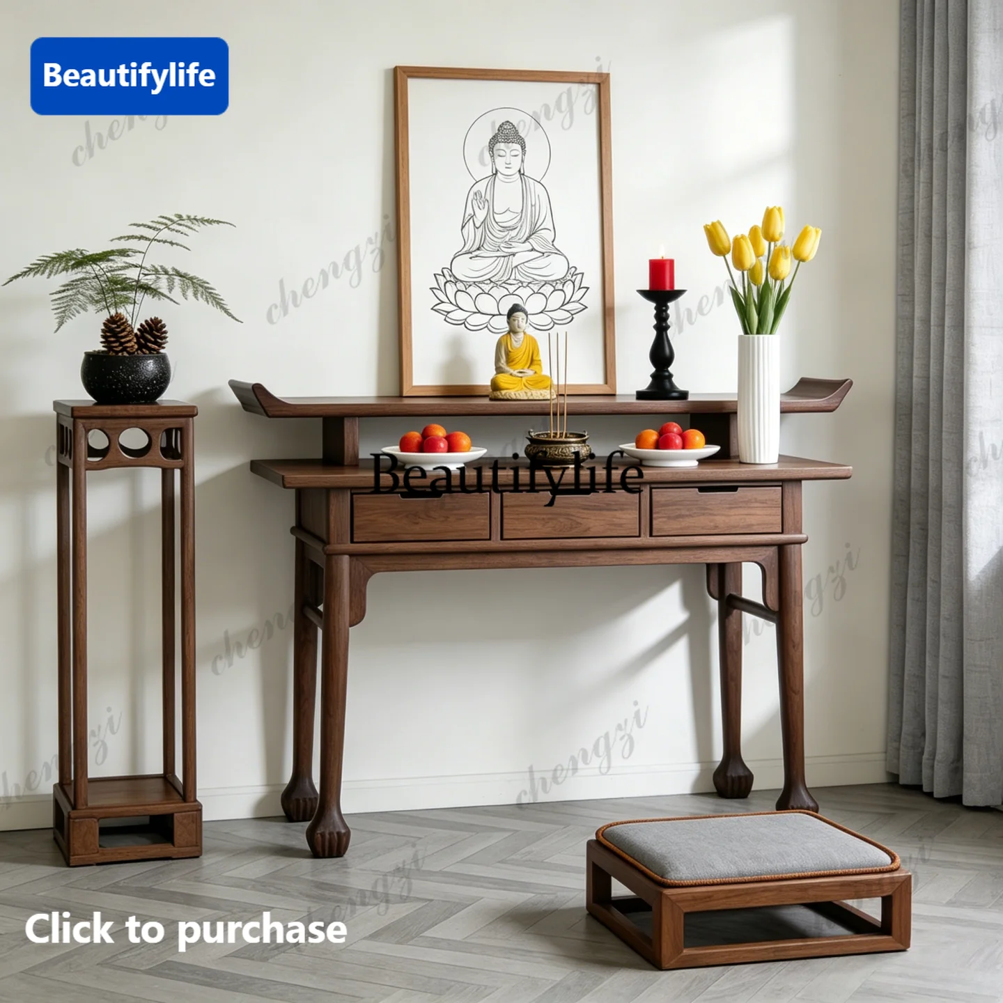 New Chinese black walnut Buddhist platform solid wood table simple drawer type Xuanguan platform storage household