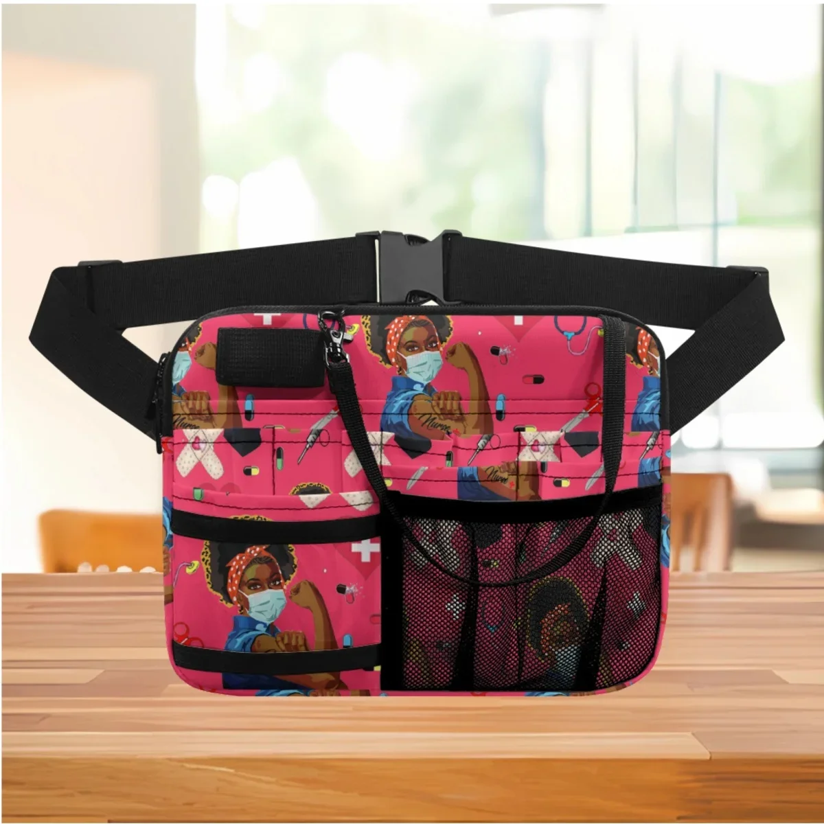 Bolsa organizadora de enfermería para mujer negra, paquete médico con múltiples compartimentos, bolsillo, cadera, estetoscopios, vendaje, tijeras, regalo