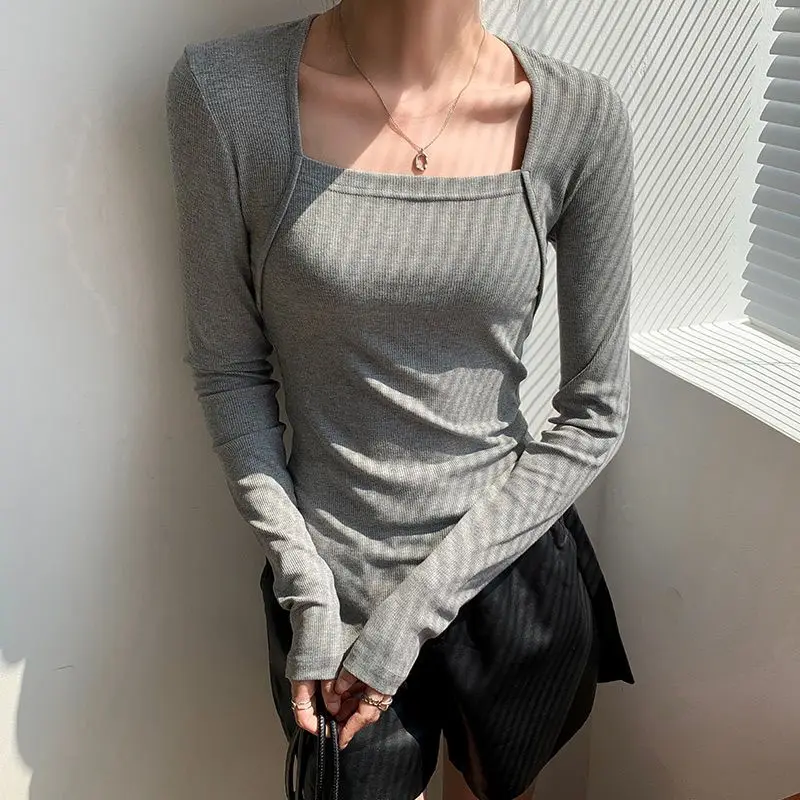 Plus Size New Slimming Tops Irregular Design High Street Square Collar Long Sleeve Pullovers Korean Fashionable Womens Clothes