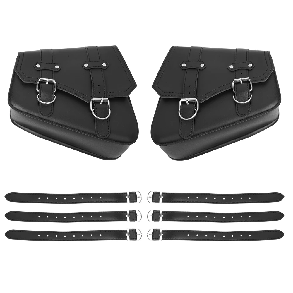 Universal Black Motorcycle Storage Side Saddle Bags PU Leather Swing Arm Tool Bag For Harley Sportster XL883 1200