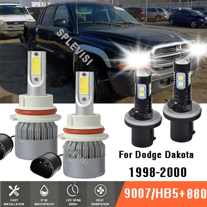 

Car LED White Headlight High/Low Beam Fog Light Bulbs 6000K 12V Fit For Dodge Dakota 1998-2000 1998 1999 2000