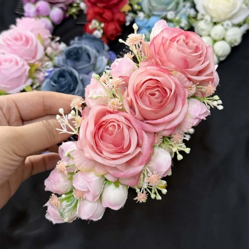 

Elegant Sweet Flowers Hairpin Thai Style Rose Rose Hair Comb Plastic Cloth Chignon Hair Clips Women