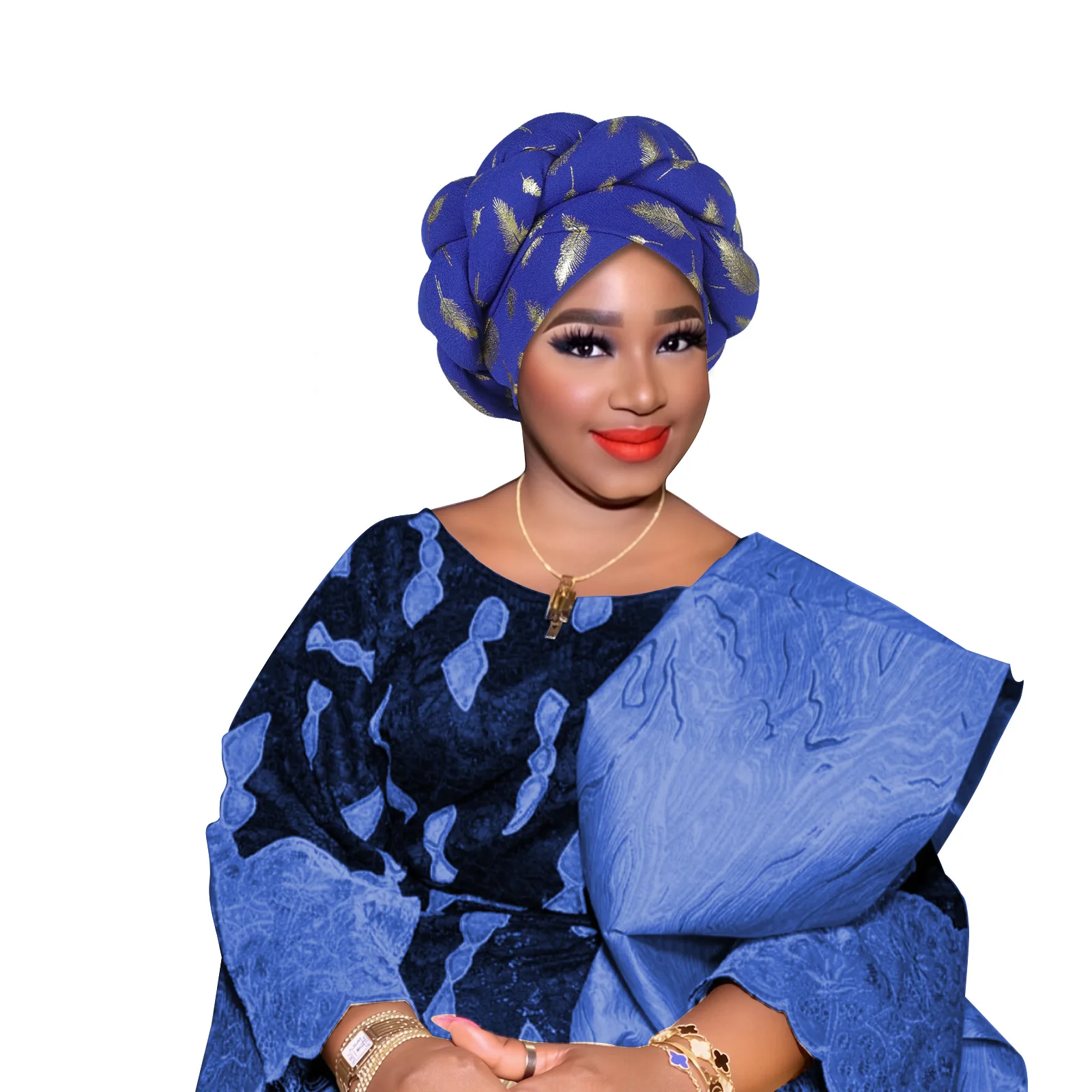 

Feather Gold Stamping Braids Turban Cap for Women African Lady Head Wraps Bonnet Nigeria Wedding Party Headgear