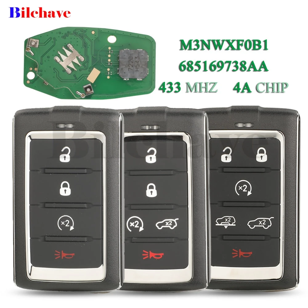 

Jingyuqin M3NWXF0B1 433 МГц 4A чип 685169738AA дистанционный автомобильный ключ 4/5/6 кнопки для Jeep Grand Wagoneer 2021-2022 брелок управления