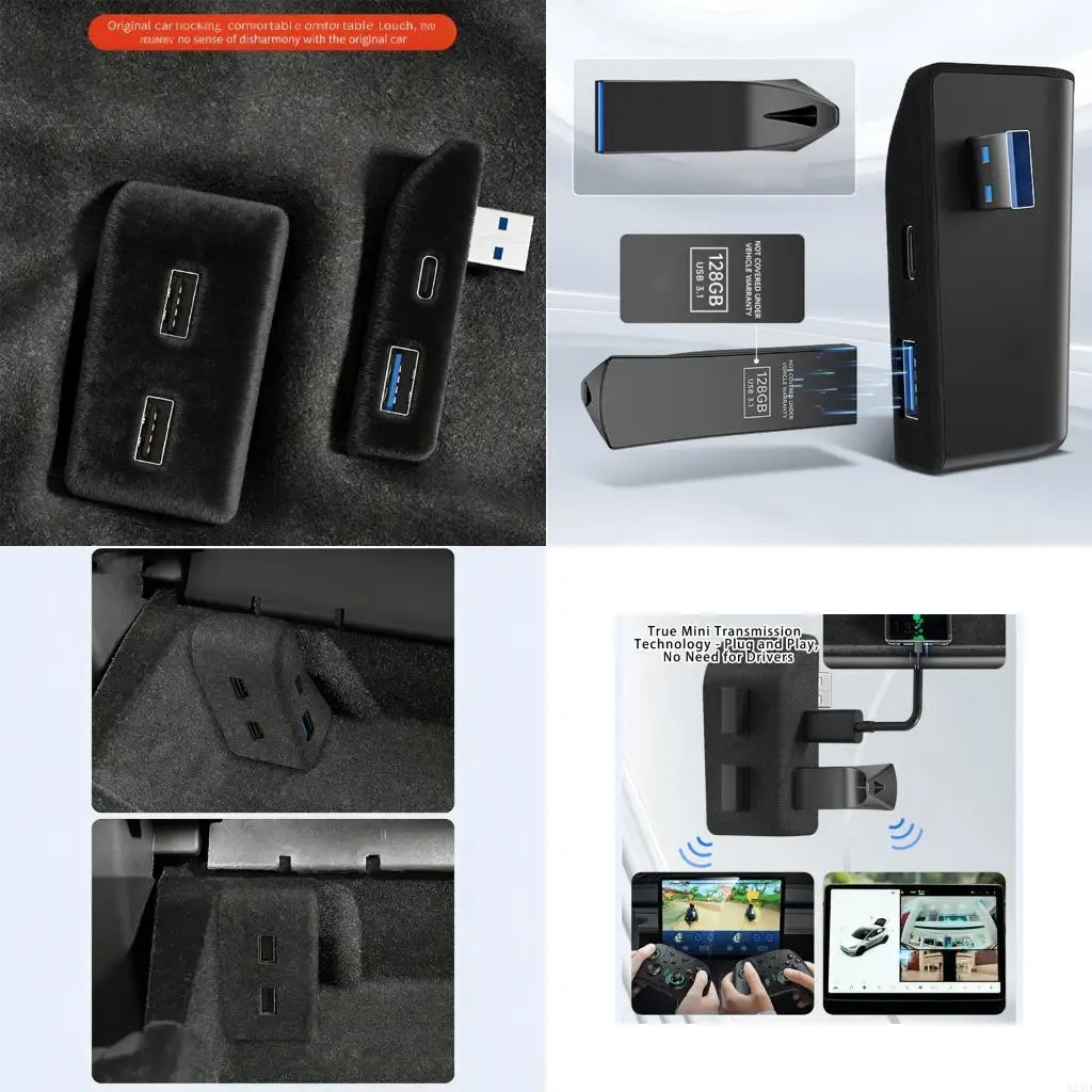 

Glove Box Docking Station Car Quick Charging Device Flocking USB HUB Adapter Central Control Splitter Car Accessories X13D